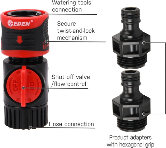 Eden 93218 Premium Garden Hose Quick Connect Kit | 9-Piece / 3-Pair Sn