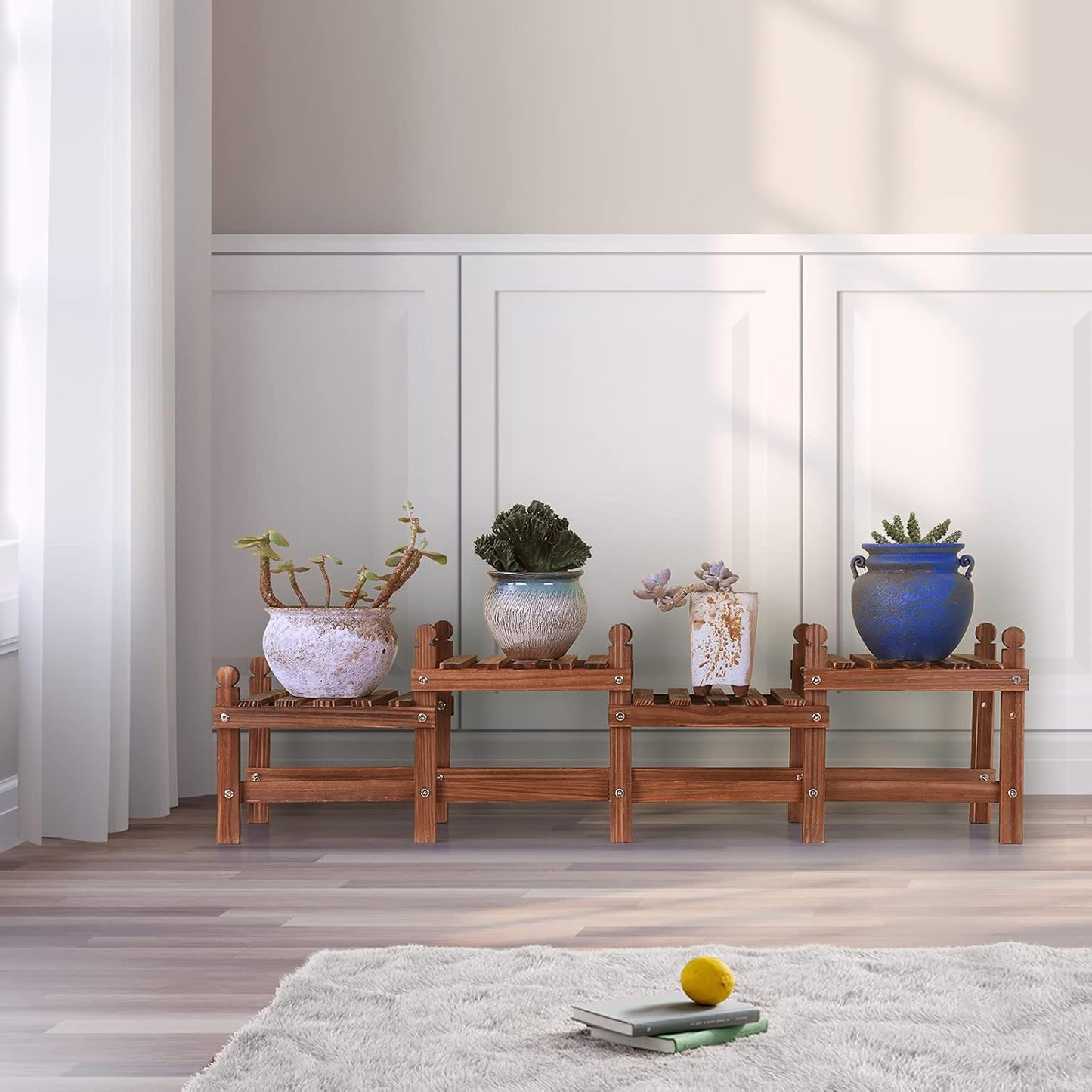 Wood Plant Stand Indoor Outdoor,4 Tiers Plant Stand Bench Indoor,Low W