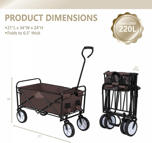 YSSOA Rolling Collapsible Garden Cart Camping Wagon, with 360 Degree S