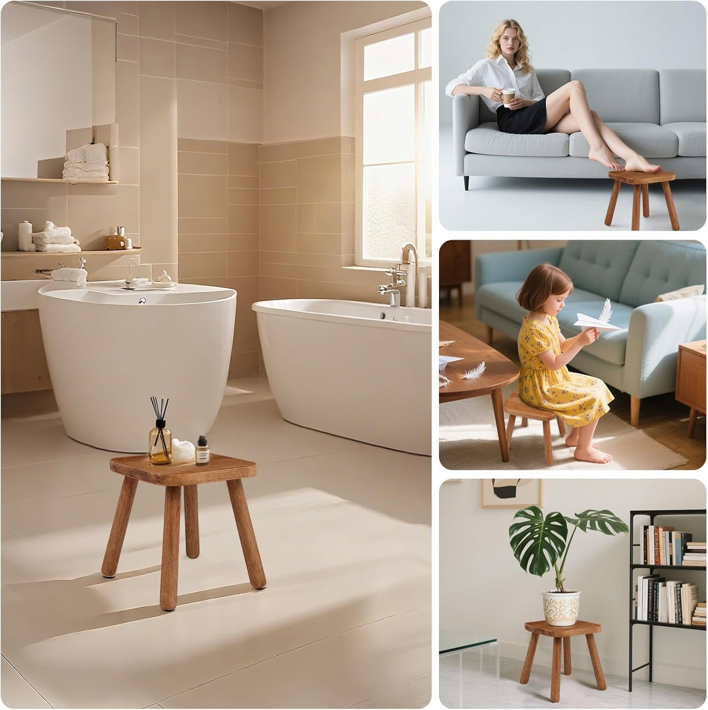Solid Wood Step Stool,Wooden Plant Stool, Wood Plant Stand, Round Footstool, Removable Portable, Small Short Shoe Changing Stool (Walnut, 11.7inch)