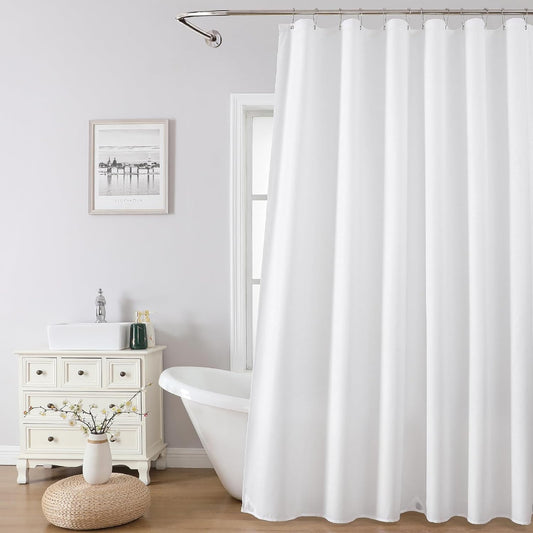 Water-Repellent Fabric Shower Curtain Liner - Hotel Quality Machine Washable, 3 Heavy-Duty Magnets with Rustproof Grommets & Weighted Hem, Standard Size 72x72in White