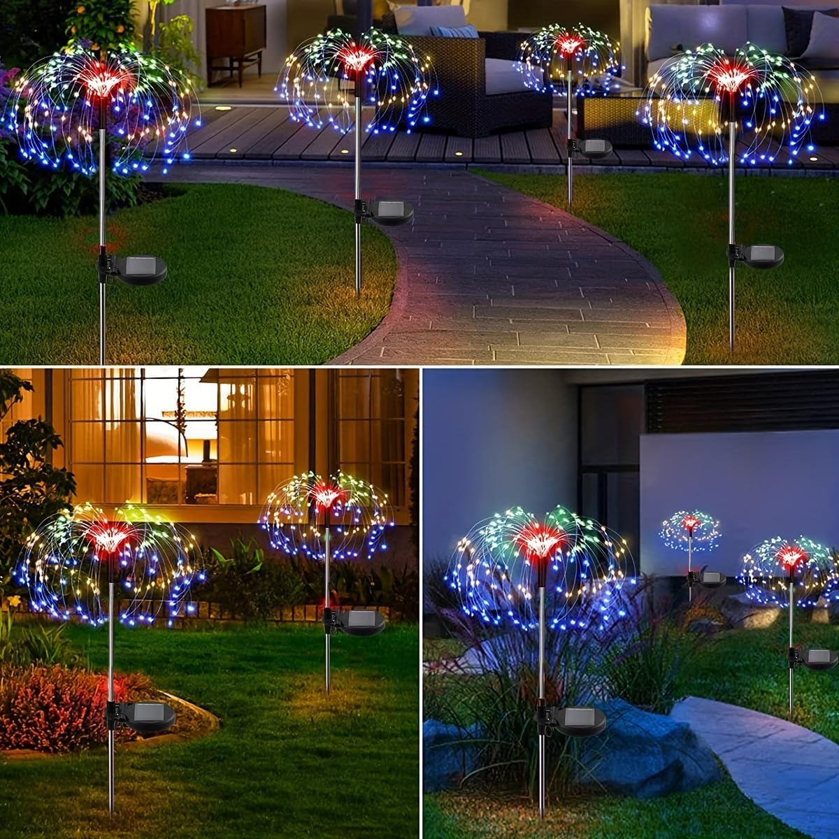 1 Pack Solar Firework Light, Waterproof Lawn Lamp Lights with 8 Lighting Modes,Holiday Decorations Lights Outdoor Lighting Decoration (Multicolor,8 Mode 60LEDS)