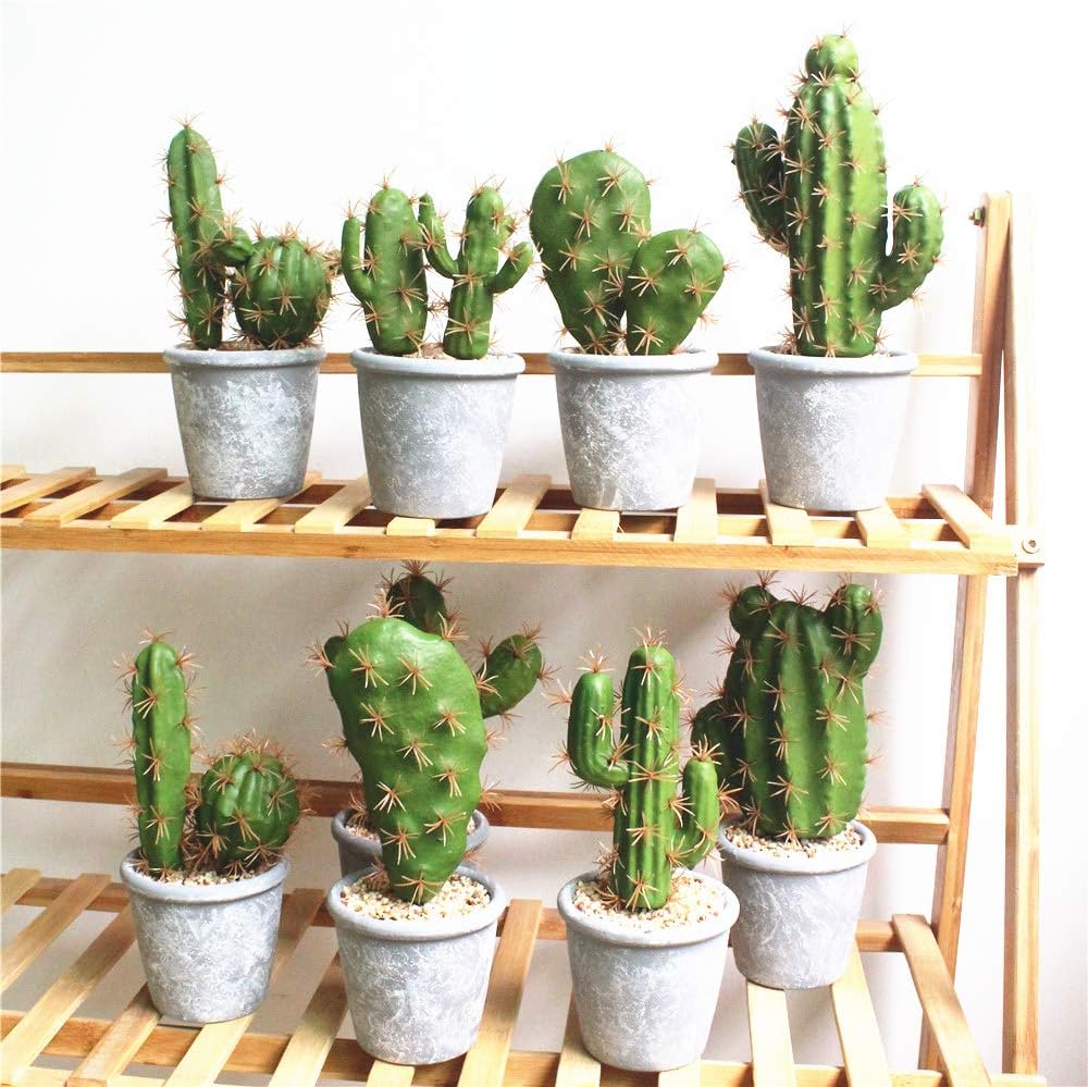 Artificial Succulent Plants,Fake Cactus Decorative Plants - Artificial Cacti with Gray Pots Planters,Artificial Faux Cactus for Home DΓ©cor House Office Ornaments