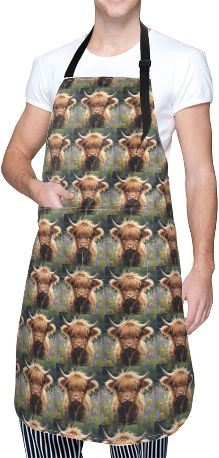 YANYU Cute Cow Print 28x33 In Kitchen Apron Stylish Chef Apron with Pockets for Cooking Baking Painting