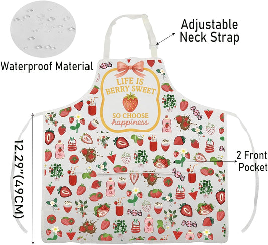 WCGXKO Life Is Berry Sweet So Choose Happiness Strawberry Summer Kitchen Apron Fruit Positive Gift Mental Health Matters Gift