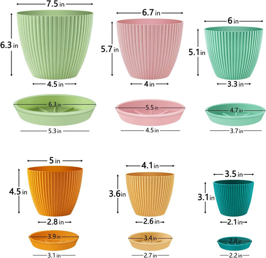 SupKing Plant Pots with Drainage Saucers 7.5/6.7/6/5/4/3.5 Inch Set of