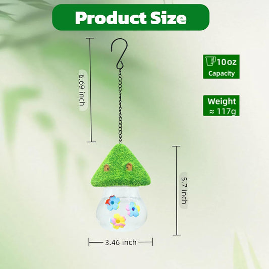 Hummingbird Feeders for Outdoors Hanging - Mushroom House Shape Bird Drinker, Water Resistant Leak Proof,Garden Birds Watching Patio Decoration with 3 Silicone Flower Feeding Ports (Tie dye Flower)