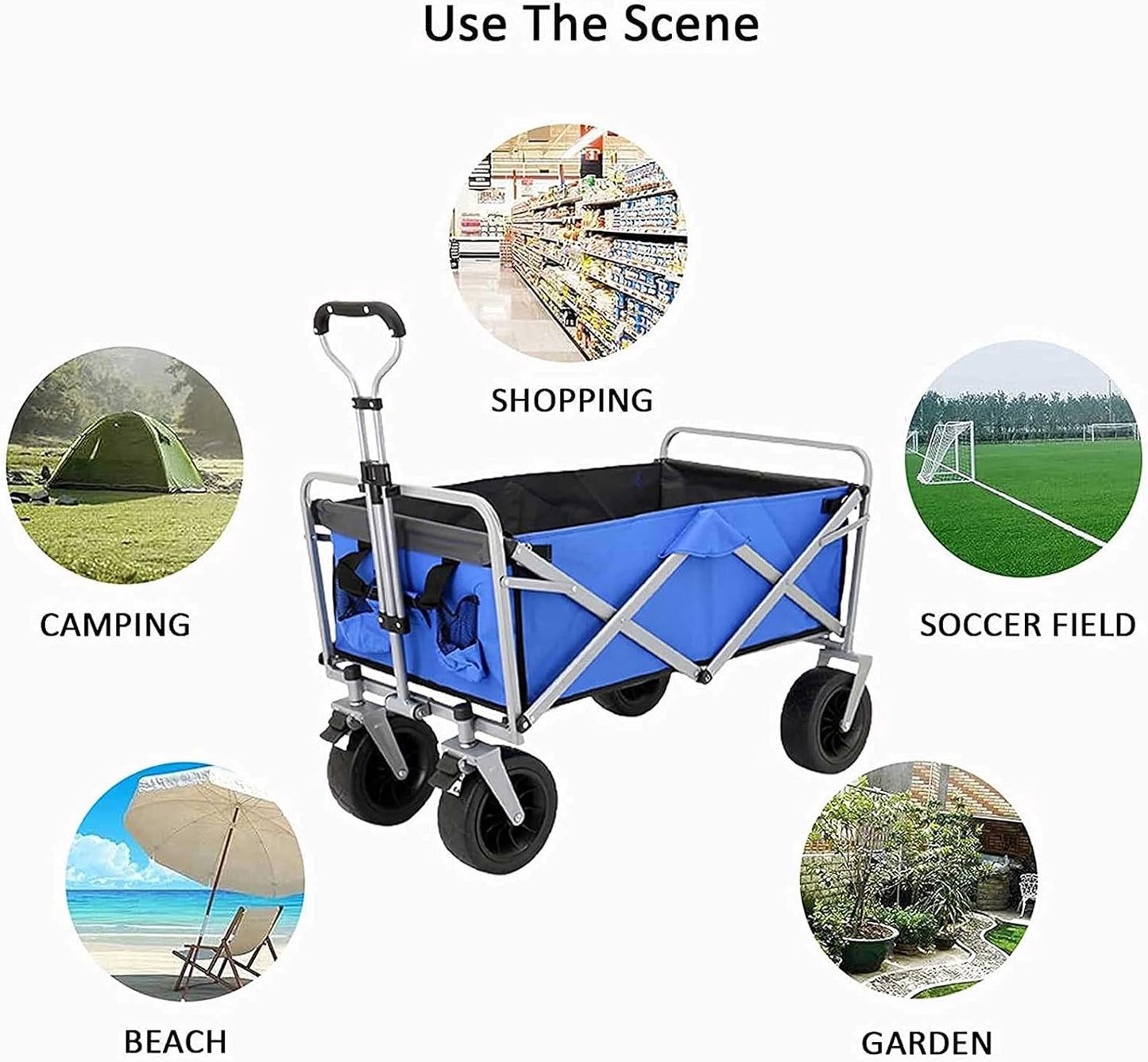 Foldable Garden Cart Outdoor l Heavy-Duty Beach Cart Portable with Adjustable Push-Pull Handle Wagon Stroller Suitable for Courtyard Beach Shopping(100 X 72 X 43 cm) (Purple)