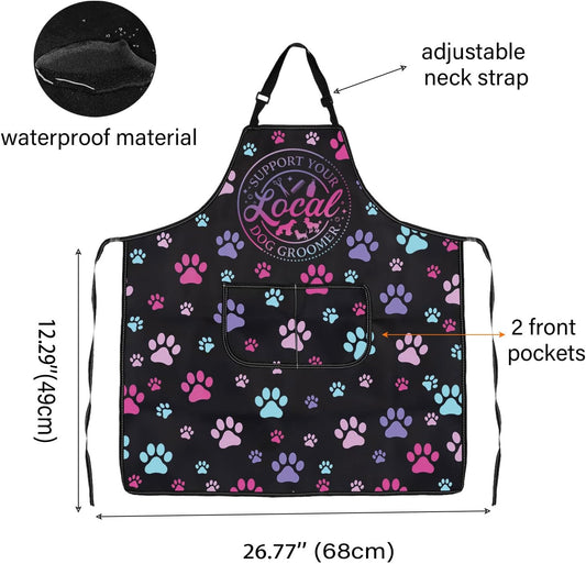 WCGXKO Support Your Local Dog Groomer Kitchen Apron Dog Hair Grooming Gift Cute Pet Grooming Gift
