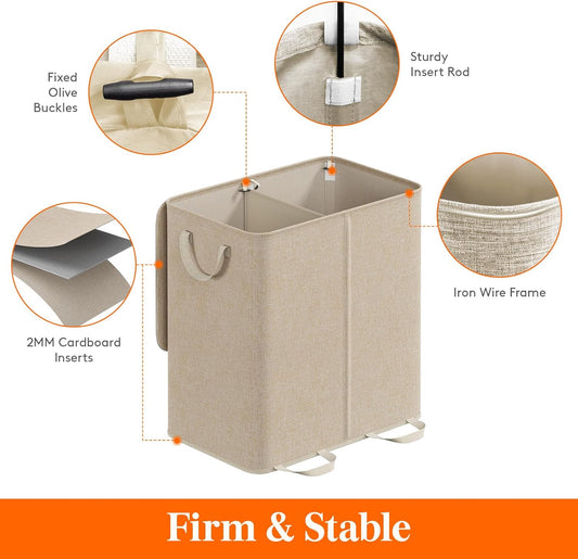 Lifewit Double Laundry Hamper with Lid and Removable Laundry Bags, Lar
