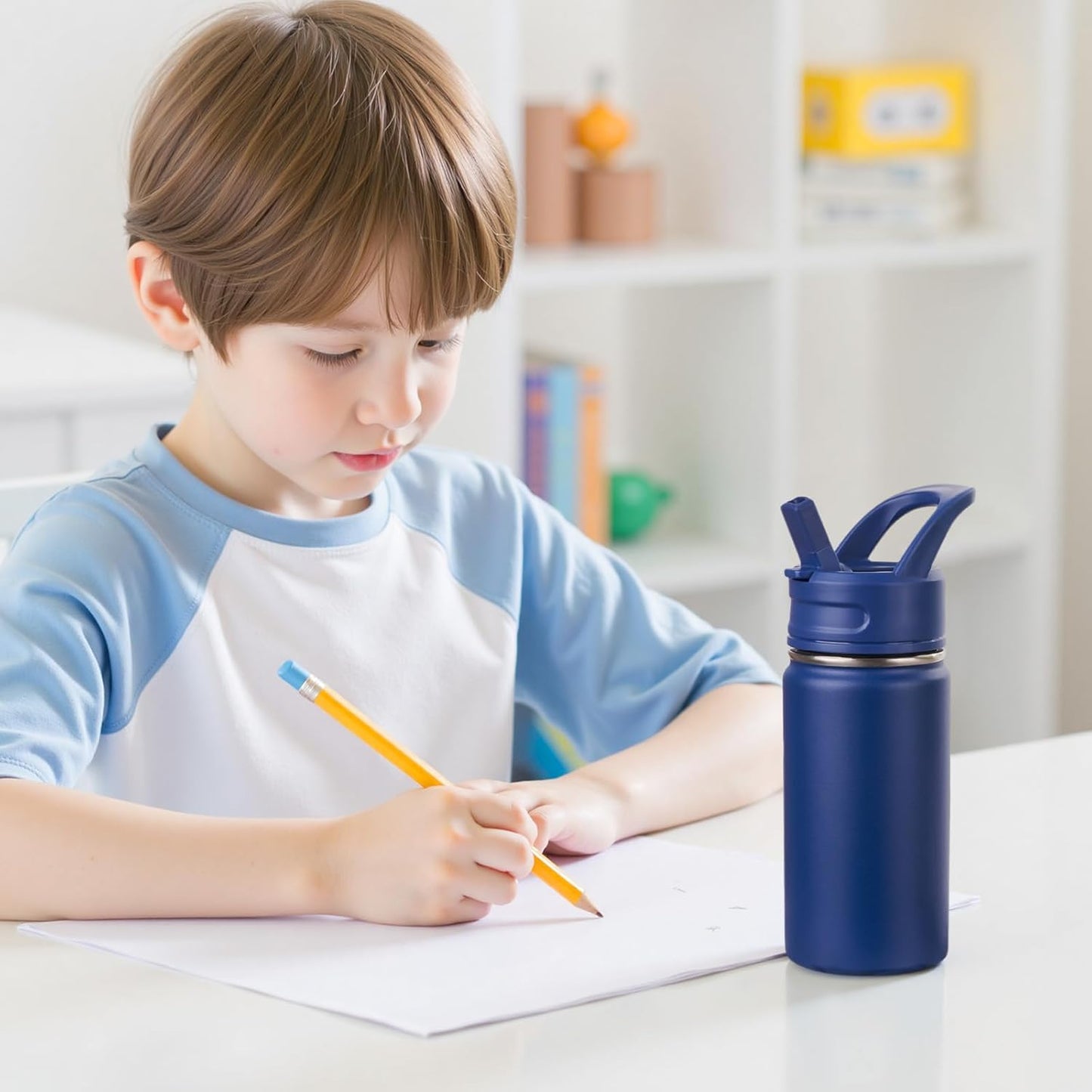 12oz Kids Water Bottle for School, Toddler Water Bottles with Straws,