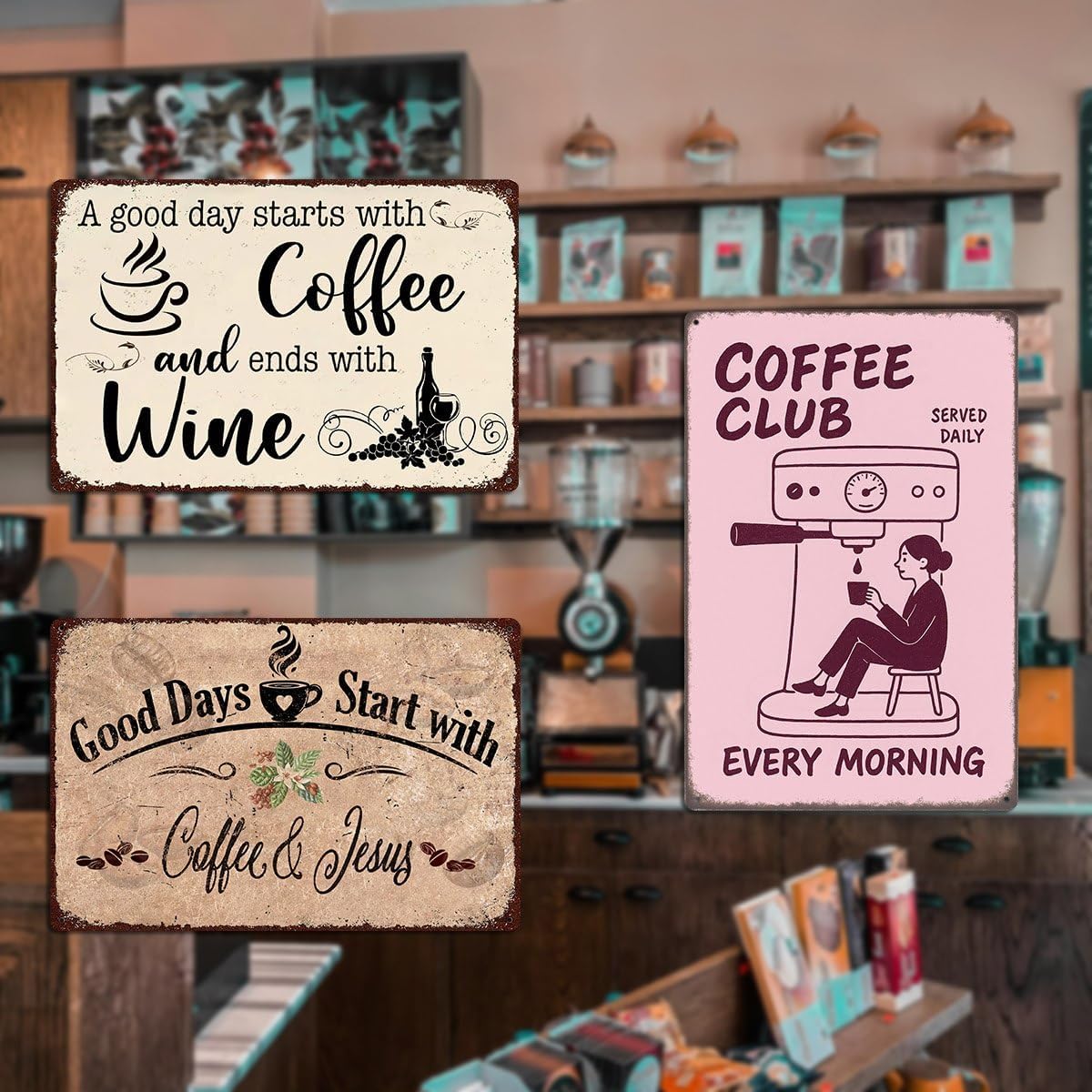 A Good Day Starts with Coffee and Ends with Wine Metal Tin Sign – 8x12