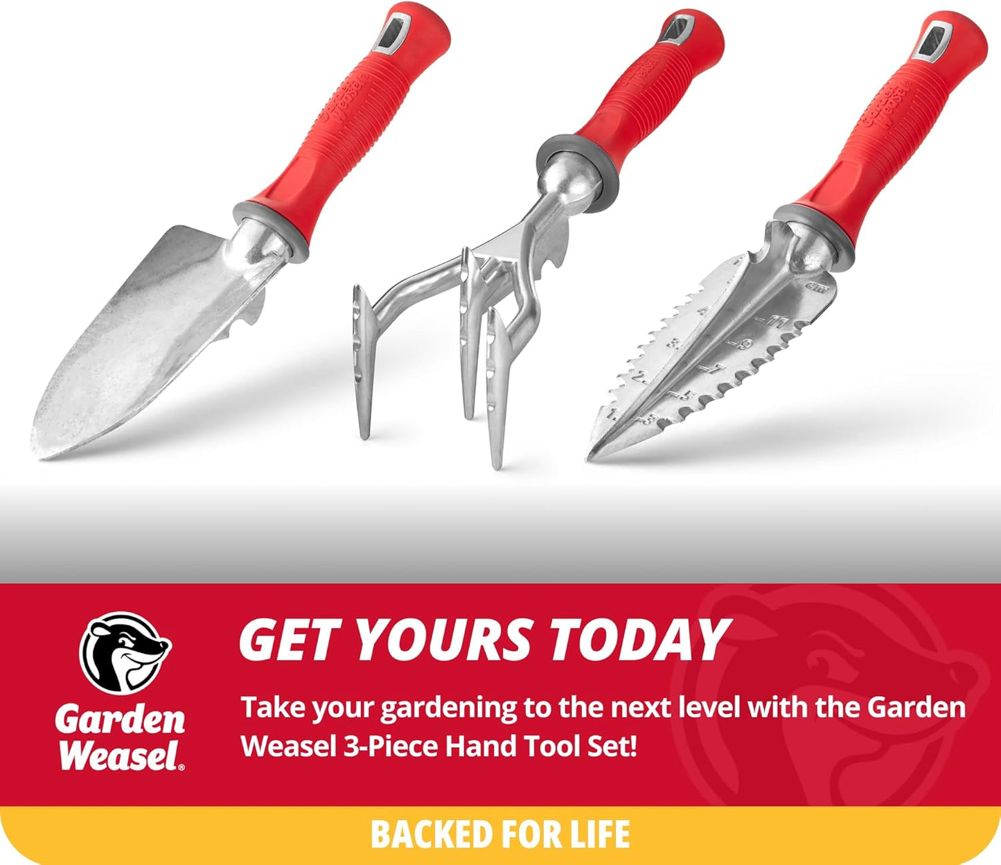 Garden Weasel 3-Piece Hand Tool Combo Set | Trowel, Transplanter and C