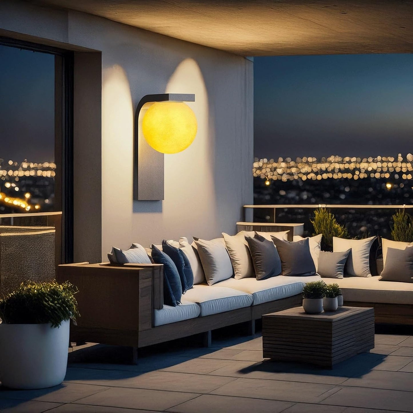 Solar Moon Outdoor Wall Lamp, Modern Stainless Steel Sconce with Orb Fiberglass Shade, Waterproof Exterior Light for Poolside Villa Garden Patio Porch Deck Entryway Terrace Cottage