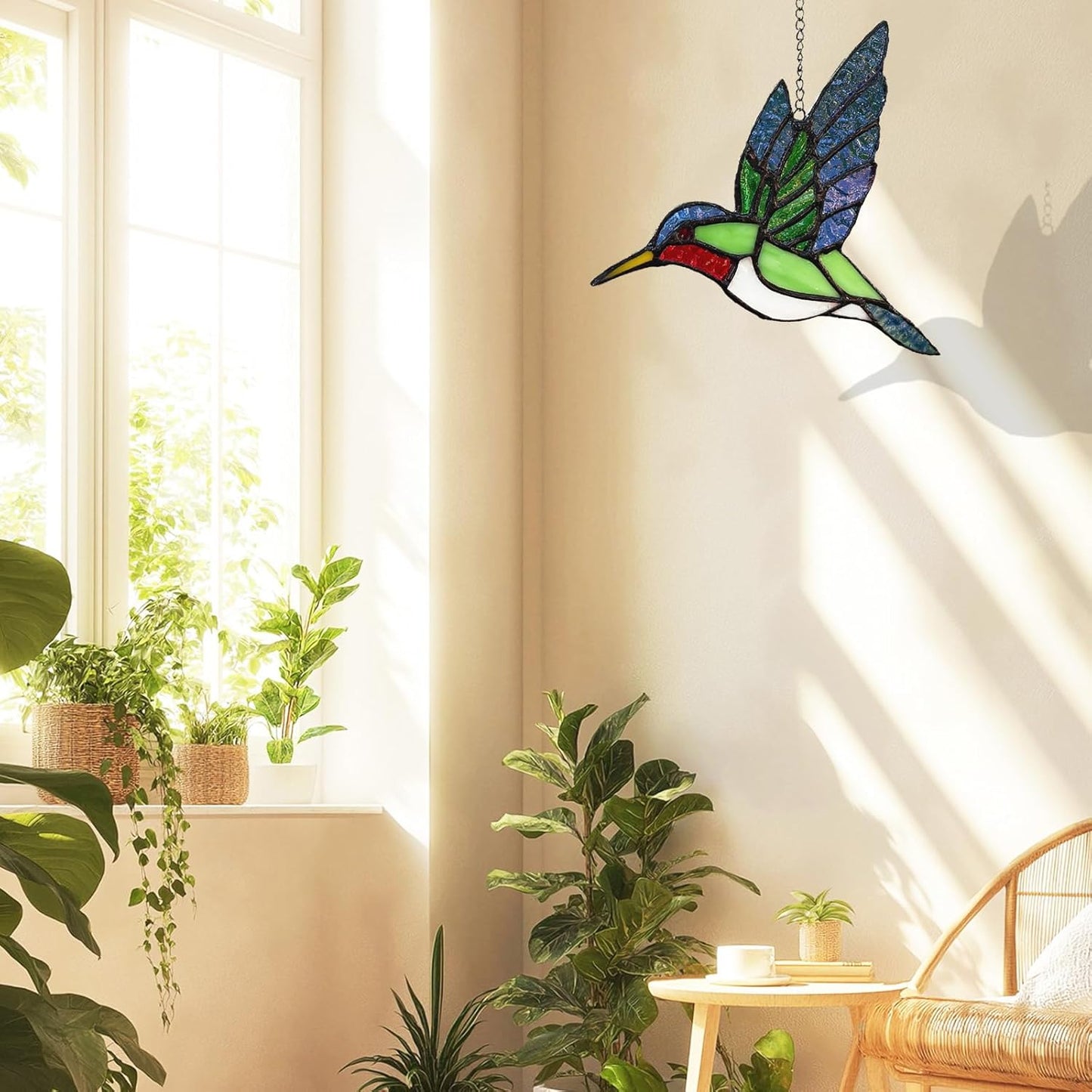 Hummingbird Stained Glass Suncatcher for Window Hanging Handmade Color