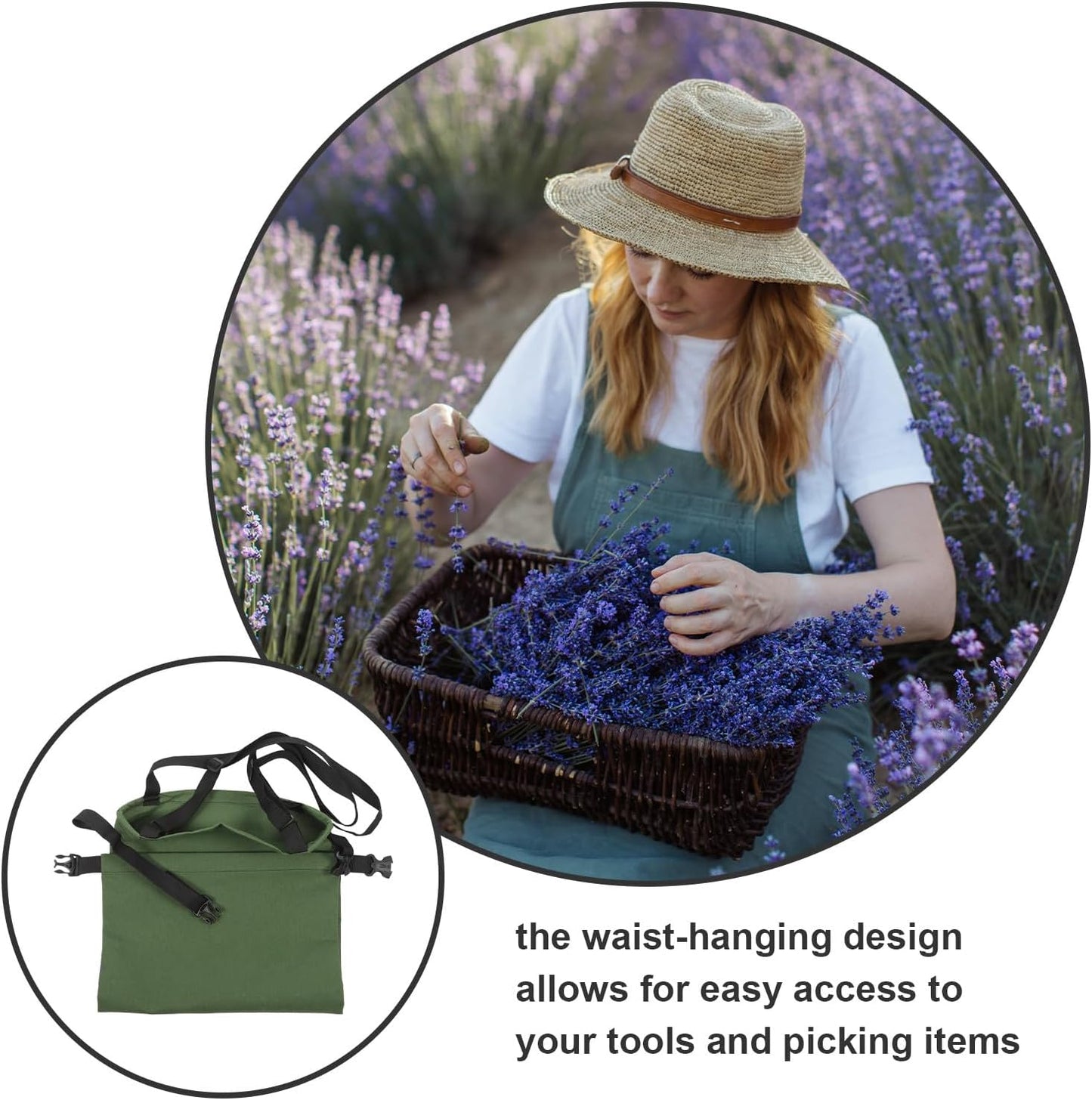 Milisten Canvas Mushroom Picking Bag and Fruit Harvesting Apron with Adjustable Strap, Large Capacity Foraging Storage Pouch Suitable for Garden and Orchard Use