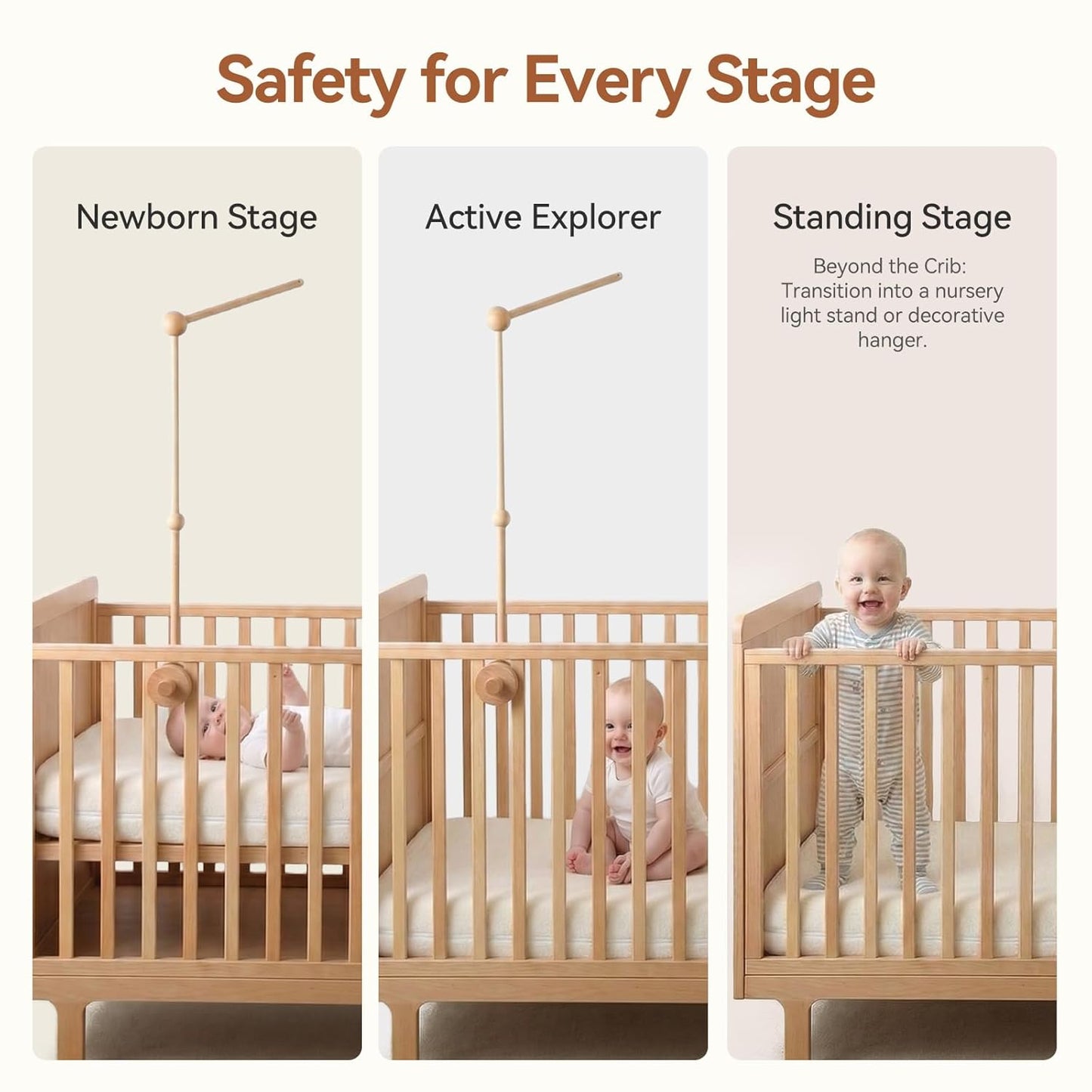 Crib Mobile Holder, HBM Wooden Mobile Arm & Hanger for Crib, Nursery Decor for Baby Girl Boy