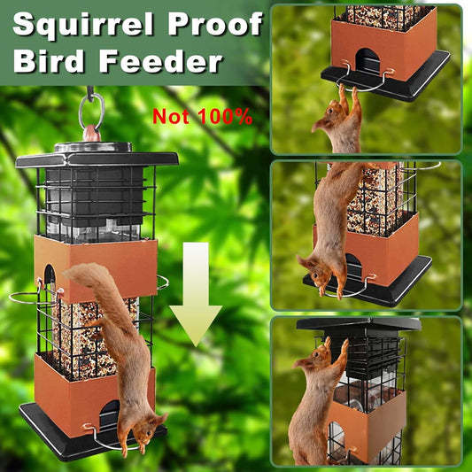 Squirrel Proof Bird Feeder,3Lbs Metal Birdfeeders Squirrel Proof with 4 Feeding Ports for Outside, Birds Seed Feeder for Outdoors, Cardinal, Finch, Sparrow (Brown)
