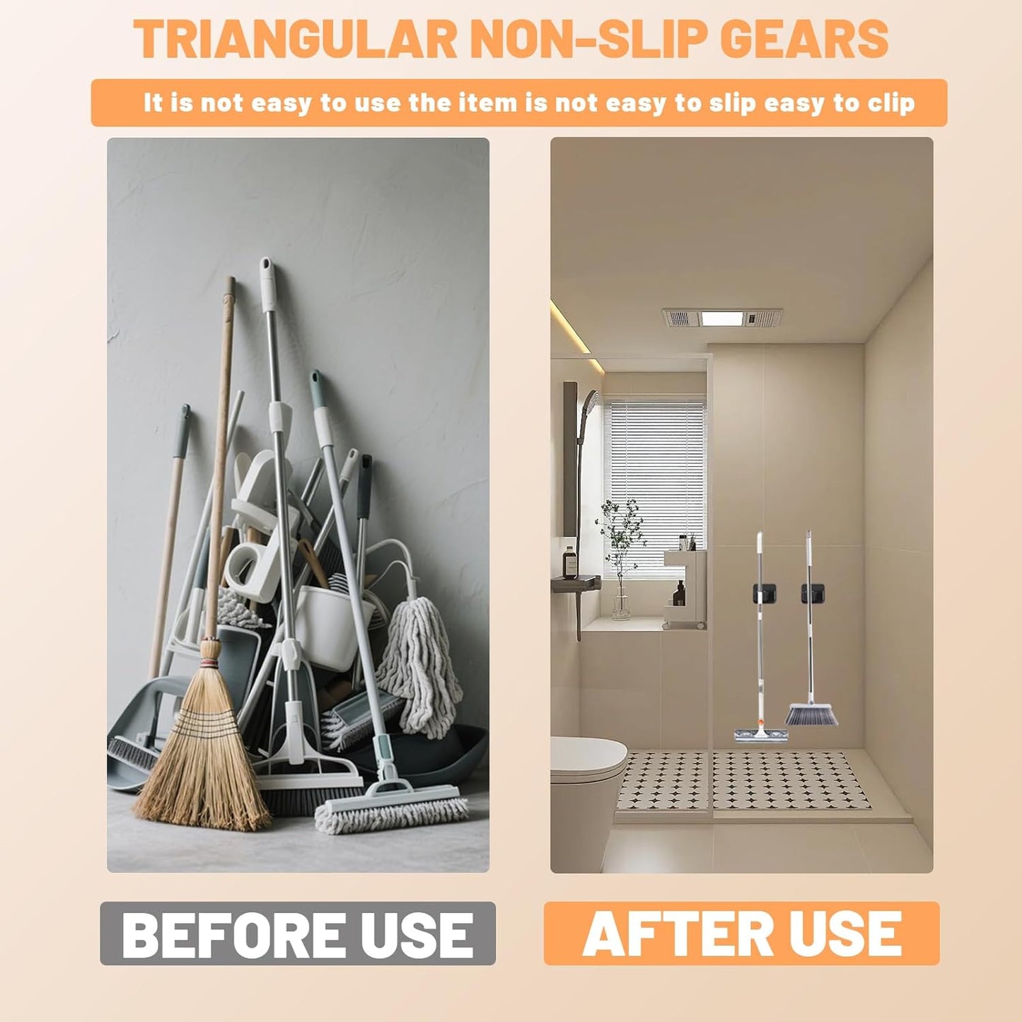 6 Pack Mop and Broom Holder Wall Mount - Stainless Steel Broom Mop Han