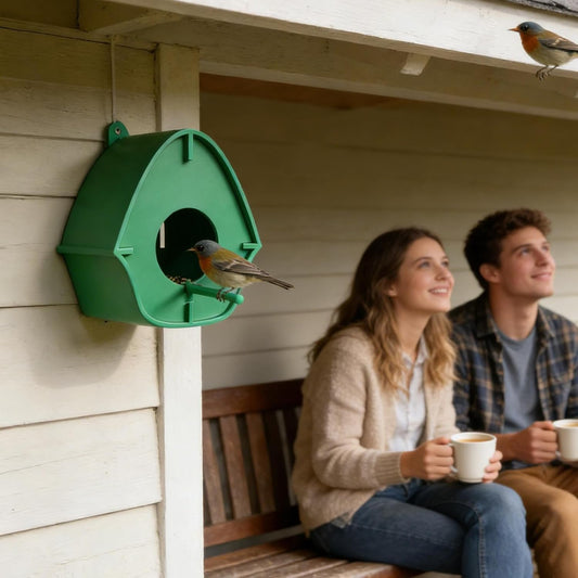 Bird Feeder - Hanging Perching Rod Station for Backyard Watching | Outdoor Seed Dispenser with Transparent Container Chamber & Hook Design for Robin Attraction