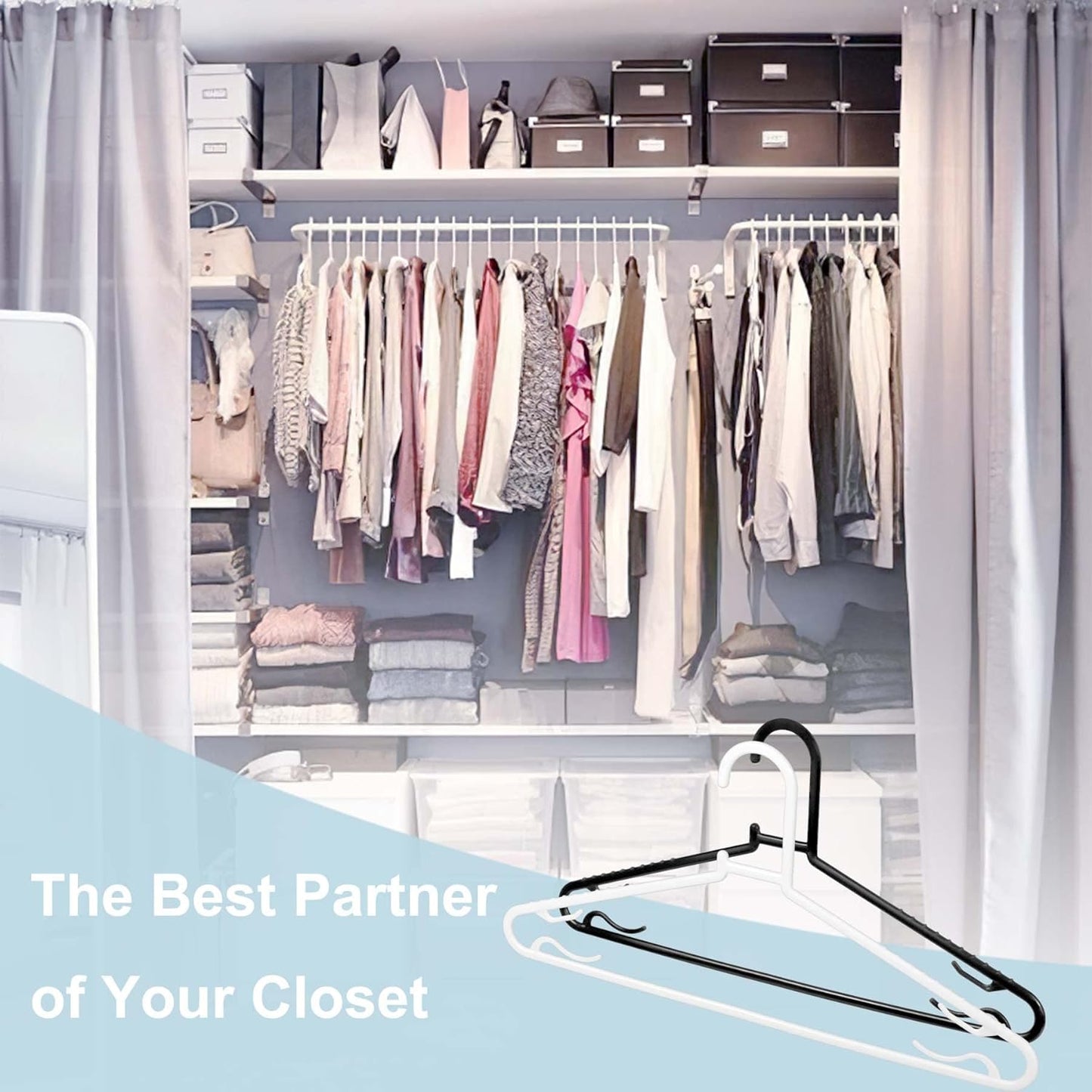 Black Plastic Hangers 50 Pack, Light Weight Durable Clothes Hangers G-Shape Standard Size Non-Slip Coat Hanger Adult Clothes Hangers for Laundry & Everyday Use -Slim & Space Saving