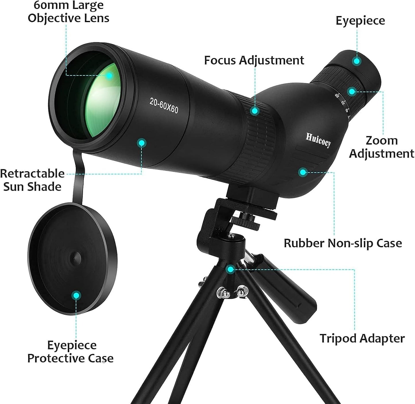 HUICOCY Spotting Scopes, 39-19m/1000m Spotting Scopes with Tripod, FMC Lens, BAK4 45 Degree Angled Eyepiece, Fogproof Scope with Phone Adapter, Carry Bag, Bird Watching Wildlife Scenery