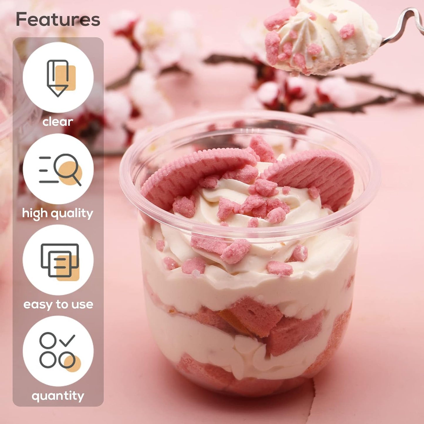 50 Pack 12OZ Clear Plastic Cups with Dome Lids and Sporks No Hole Disposable Fruit Cups for Dessert,Cupcake,Parfait,Pudding,Iced Cold Drinks,Snacks,Fruits,Bakeries,Ice Cream