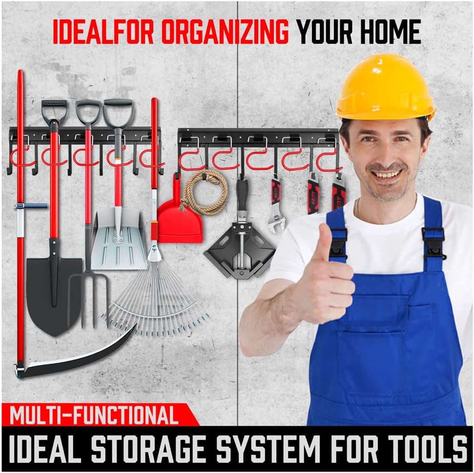SEDY 68" All Metal Garden Tool Organizer Hooks - Garage Wall Organizer Sturdy Garden Tool Storage System Yard Tool Garage Tool Organizer Wall Mount Shed Organization Shovel Broom Rake Holder