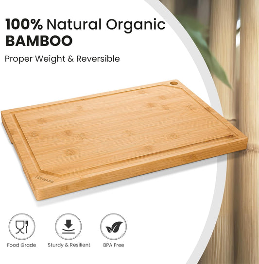 Hiware Extra Large Bamboo Cutting Board for Kitchen, Heavy Duty Wood Cutting Board with Juice Groove, 100% Organic Bamboo, Pre Oiled, 18" x 12"