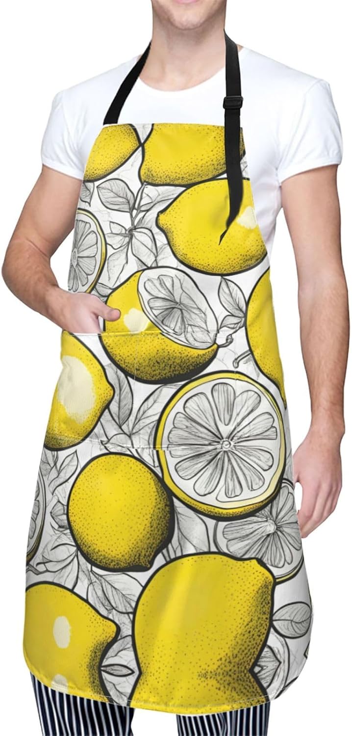 Lemon Fruit Pattern print Waterproof chef's apron with pocket apron for kitchen cooking baking barbecue and gardening