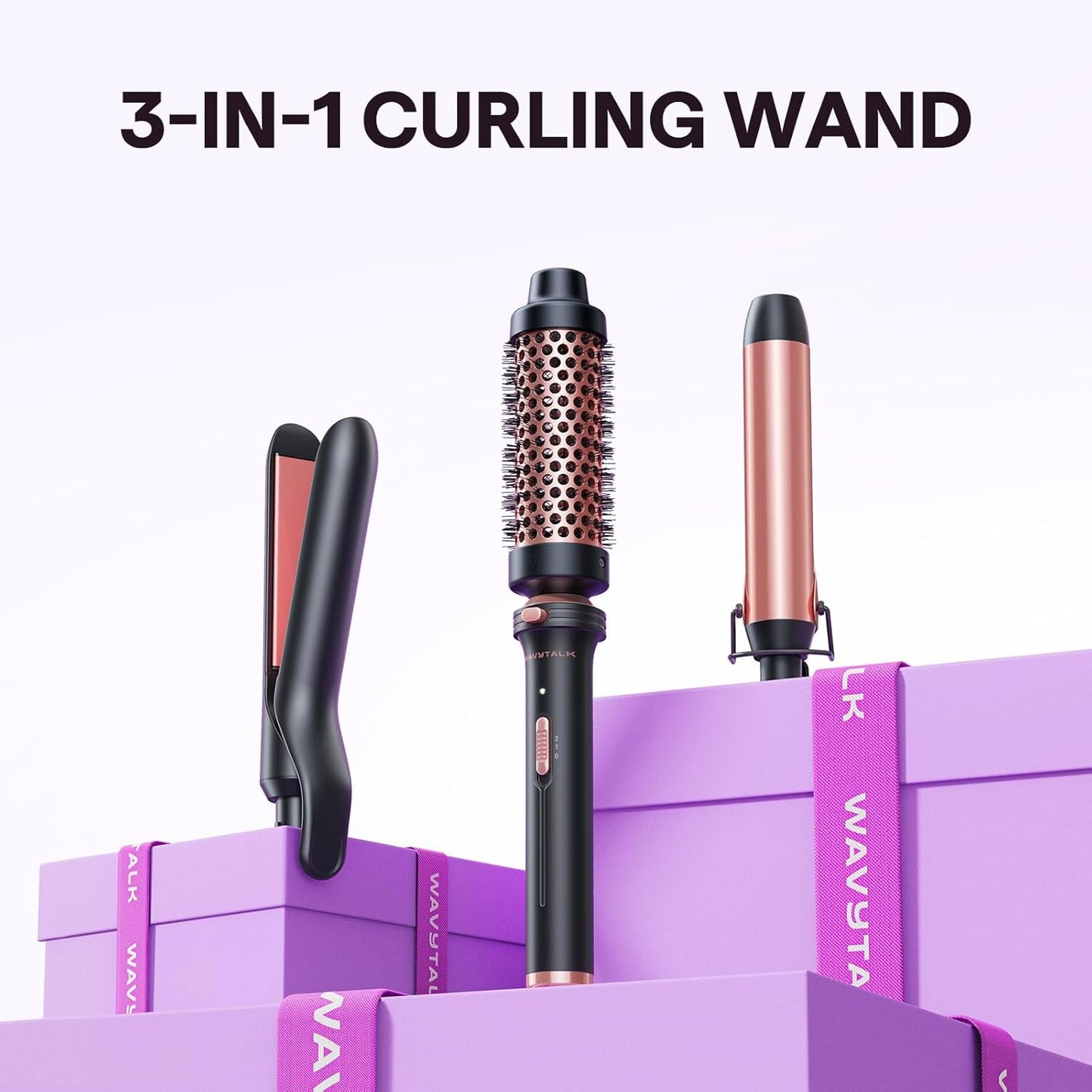 Wavytalk 3 in 1 Curling Wand Set, Multi Curl, Curling Iron Set with He