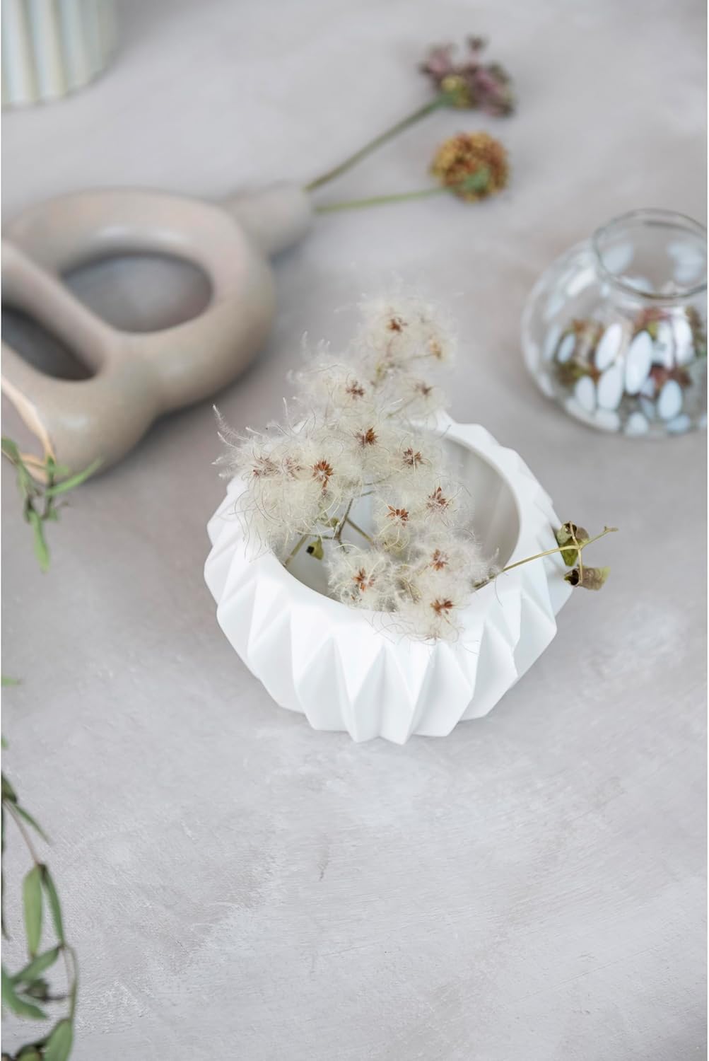 Bloomingville White Fluted Stoneware Flower Pot