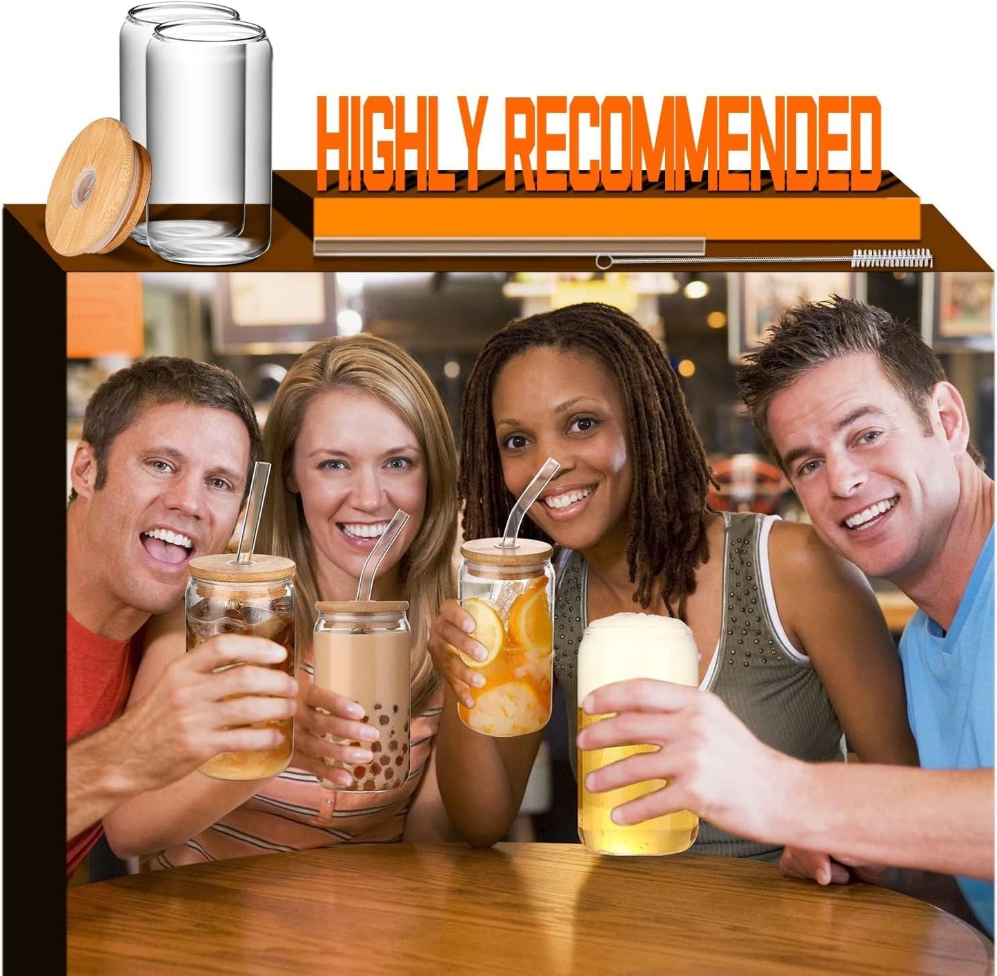 DWTS DANWEITESI Glass Cups with Lids and Straws 4 pcs,16oz Drinking Gl