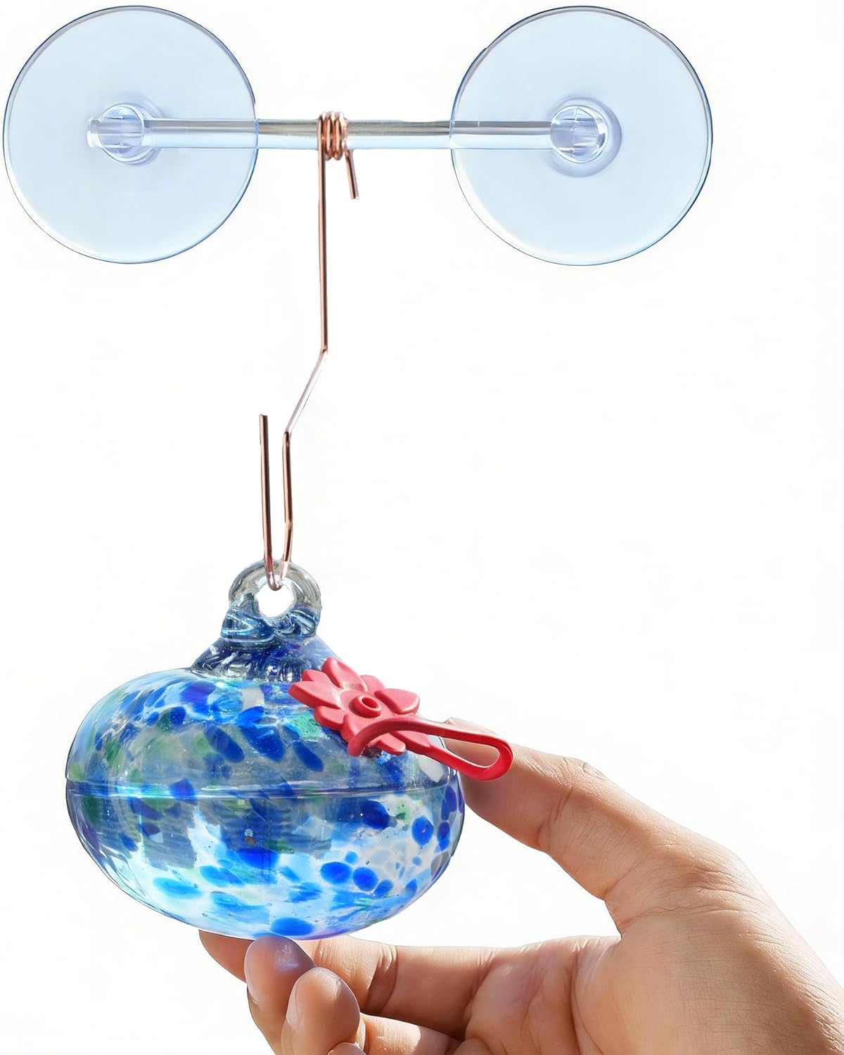 3inch Blown Glass Hummingbird Feeder with Suction Cups for Outdoor Glass Humming Bird Feeders with Hooks Garden Patio Decoration Gifts for Bird Lovers
