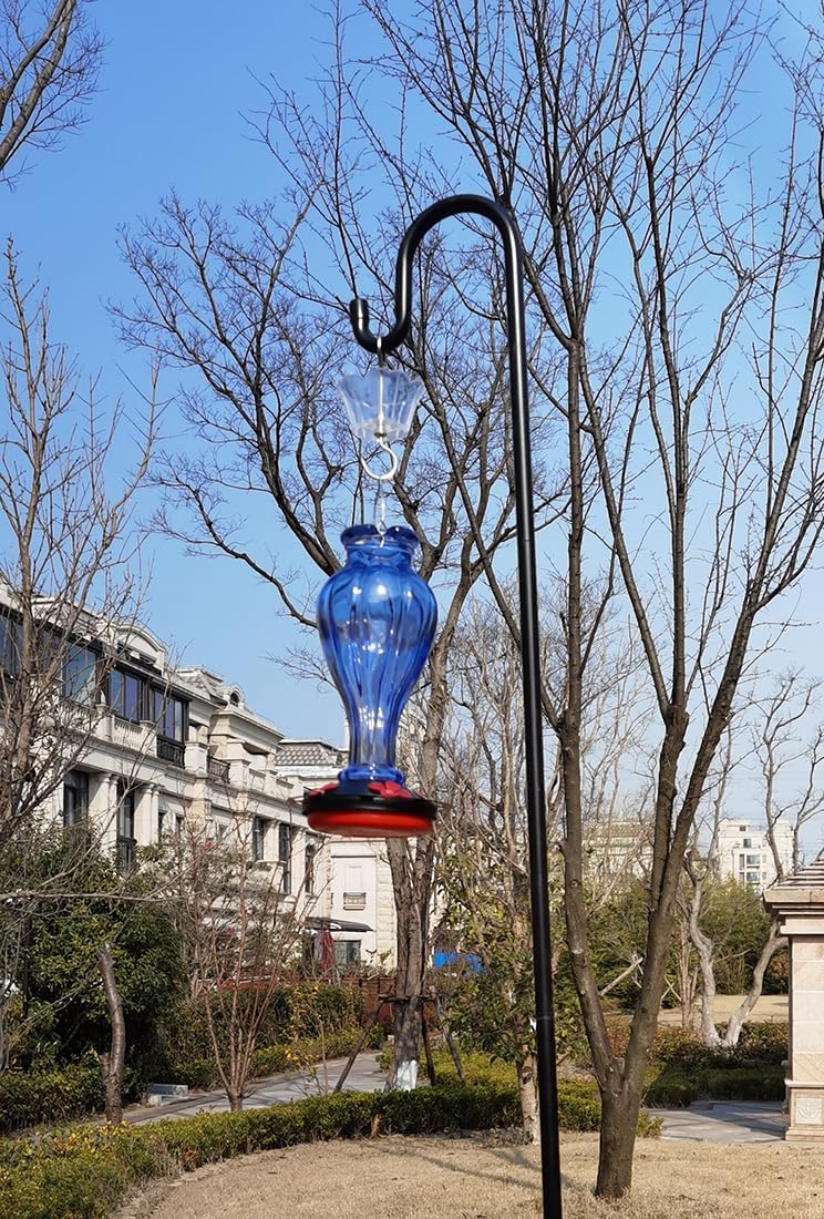 Hummingbird Feeder for Outdoors Hanging - Blue Glass Nectar Feeding Bo