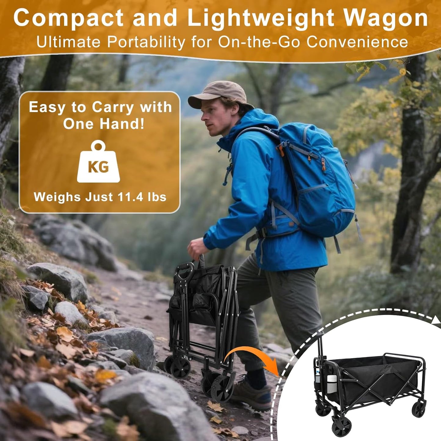 Heavy-Duty Collapsible Wagon Cart with Wheels, Lightweight Foldable Ut