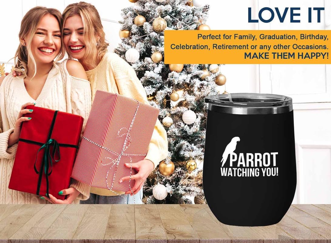 Birding Black Edition Wine Tumbler 12oz - Parrot watching you - Bird F