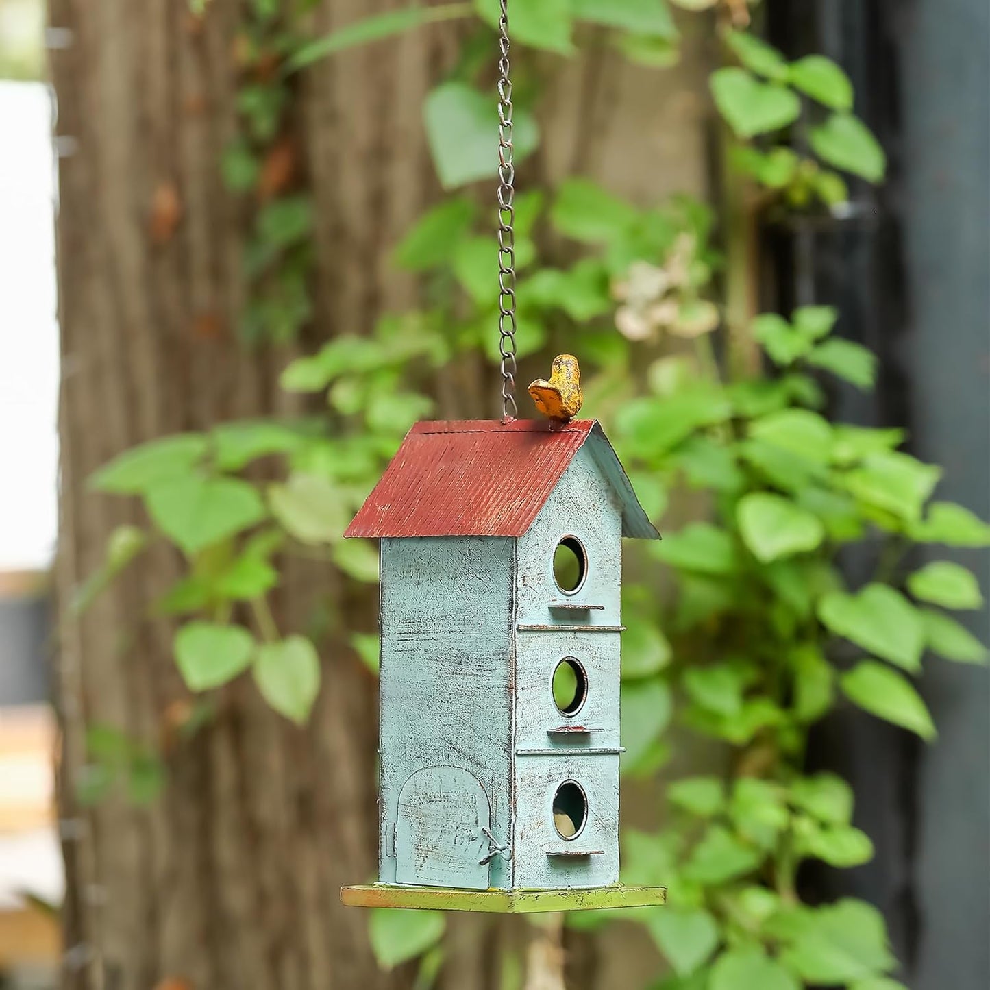 Metal Bird Houses for Outside, 6 Hole Bird Houses for Outside Hanging, Sky Blue Birdhouses for Outdoors Clearance Suitable for Garden Patio Backyard.