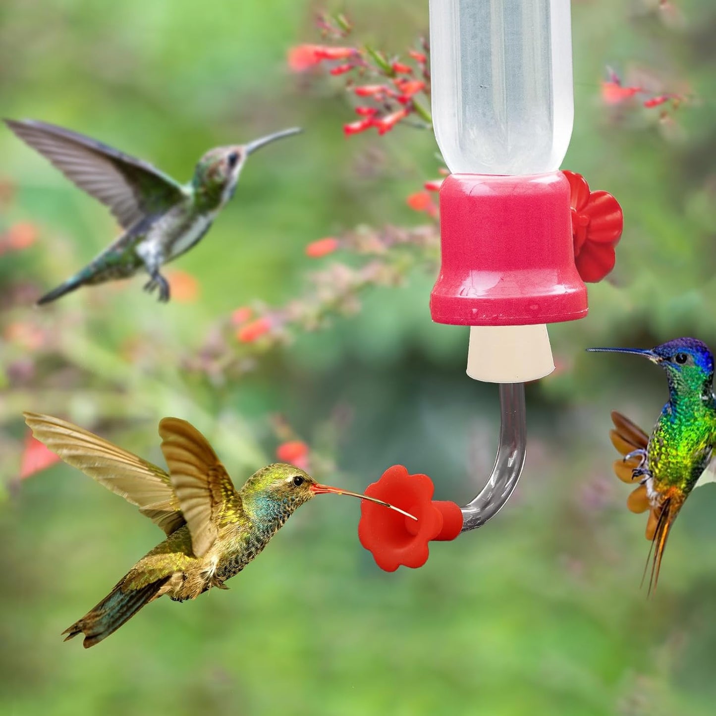 Floral Tip Hummingbird Feeder Tubes, Hummingbird Feeder Replacement Parts, Outside Flower Bird Water Feeders Tubes Stoppers, Drip Resistant Tip Silicone Flowers for Outdoor Tree Window