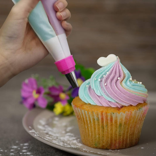SNAIL GARDEN 38PCS Silicone Pastry Bags Set - with Two-Color Icing Bags, 3 Sizes (12"+14"+16") Reusable Piping Bags, Frosting Bags with 11 Couplers+11 Frosting Bag Ties+5 Decorating Tips for Cake