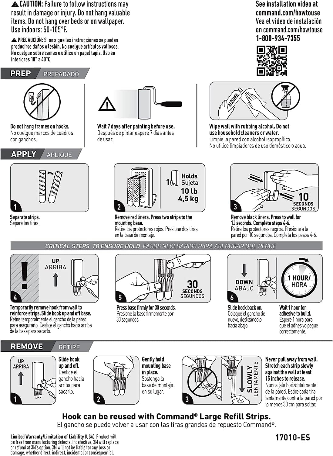 Command 10 lb XL Heavyweight Hook, 2 Wall Hooks and 6 Strips, Damage-F