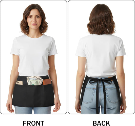 BOHARERS 4 Pack Waitress Apron With 3 Pockets-Black Server Aprons-Wait