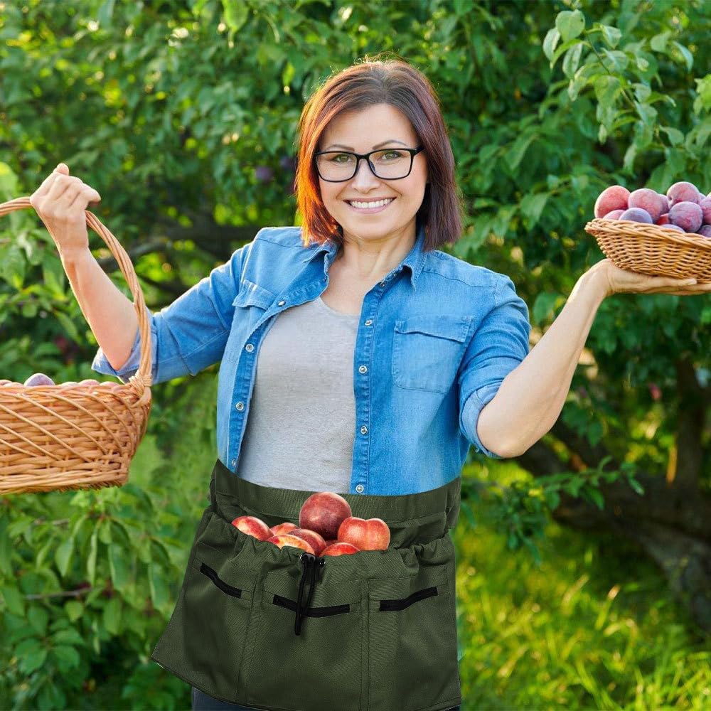 DONGKER Gardening Harvesting Apron,Adjustable Half Florist Apron with 3 Pockets & Drawstring Bag for Picking Garden Weeding Planting