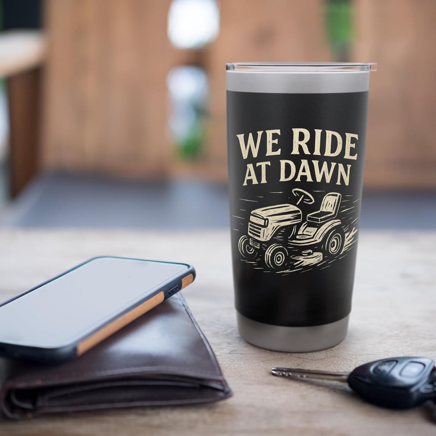 We Ride at Dawn, Funny Lawn Mower Dad Stainless Steel Insulated Tumbler