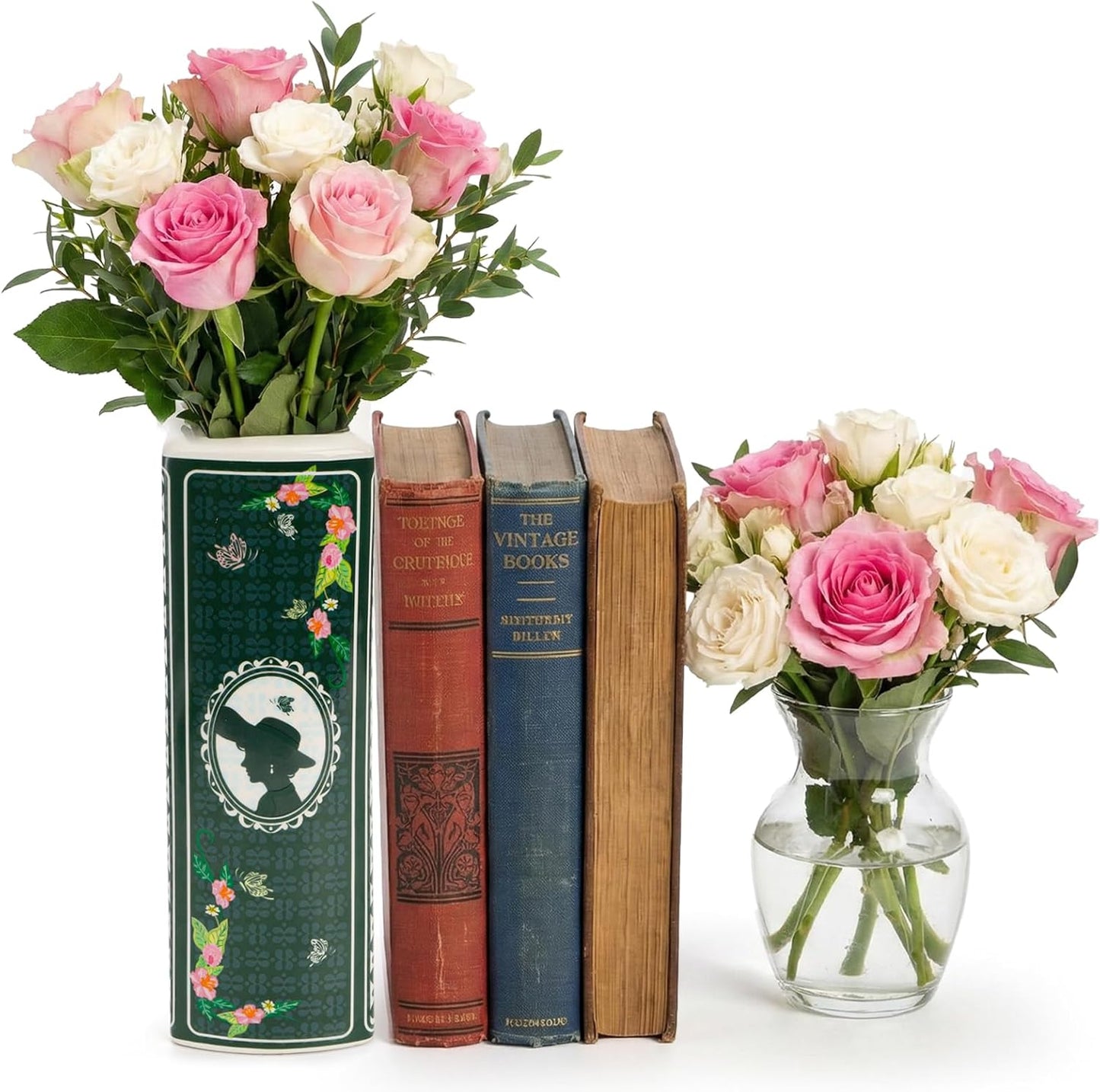 Foraineam Book Vase for Flowers Ceramic Book-Shaped Decorative Vases, Large Book Planter Pot Unique Flower Vases for Bookshelf Dining Table Desk Office Home Decor