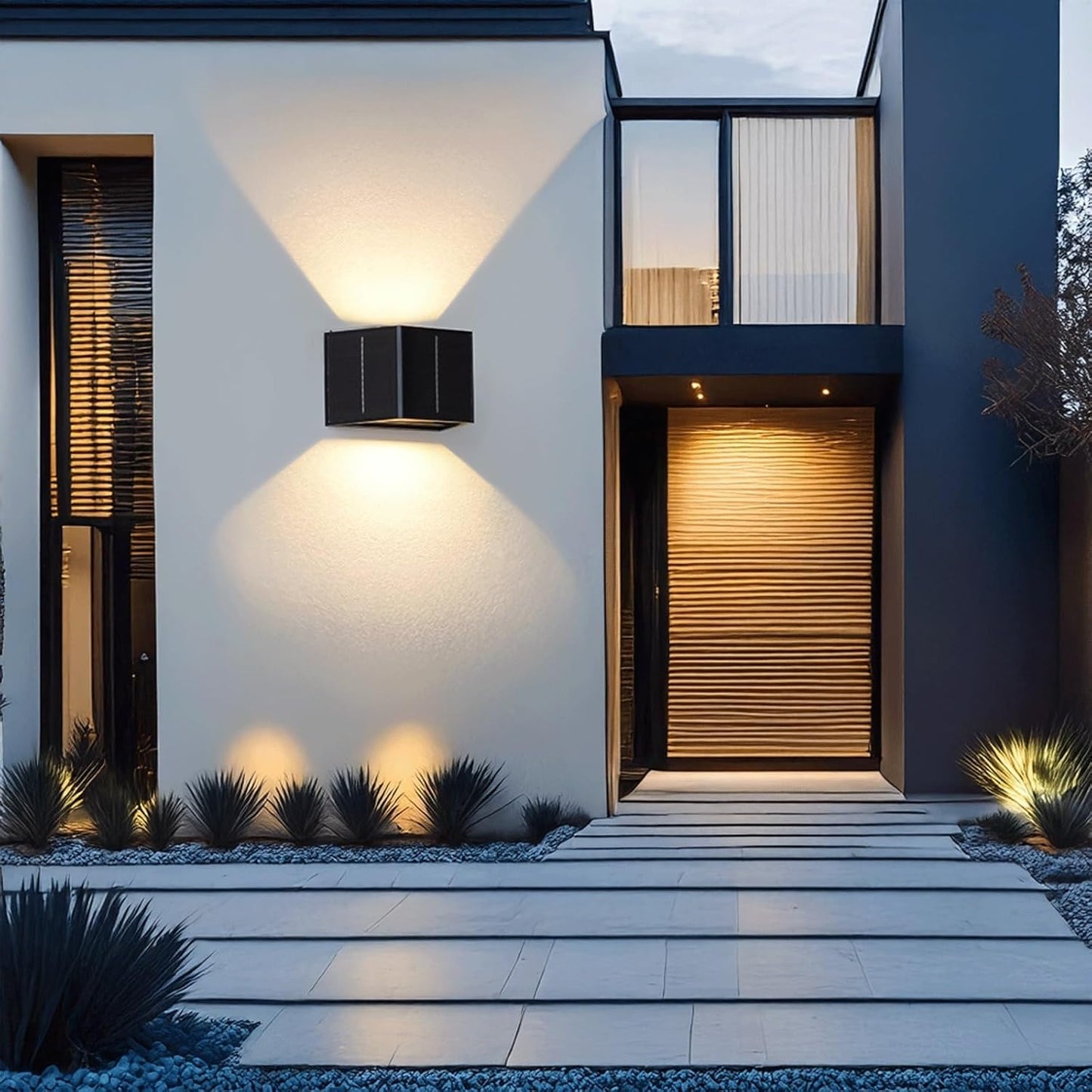 Solar Outdoor Wall Light, LED Up Down Exterior Wall Sconce, Waterproof Wireless Black Fixture, Dusk to Dawn Porch Lamp with Adjustable Lighting for Patio Garden Fence Entryway Cottage