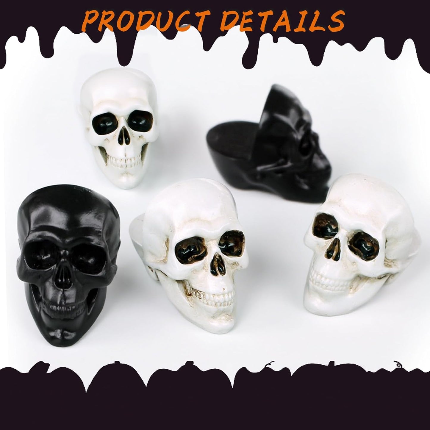 6Pcs Plant Riser, Pot Feet for Planters, Resin Black Skull Head Flower Pot Feet Stand, Halloween Skeleton Figurine Statue, Planter Stand Riser for Garden Home Halloween Plant Tray Decorations