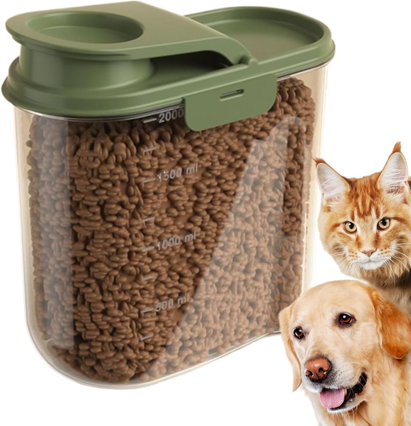 Pet Food Storage, 2L Animal Food Container, Transparent Airtight Dust-Proof Grain Dispenser for Home, Kitchen, Pantry & Garage