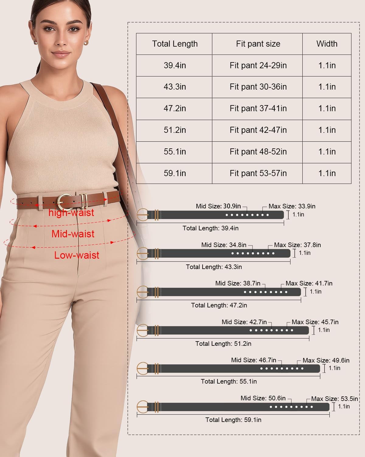 XZQTIVE 3 Pack Women Belts For Jeans Dresses Pants Ladies Leather Wais
