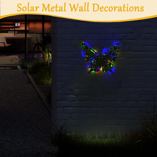 WAIU Solar LED Butterfly Lights, Metal Hanging Wall Art Decor, Waterproof Outdoor Decoration for Patio Garden Yard Fence, Valentine Gifts